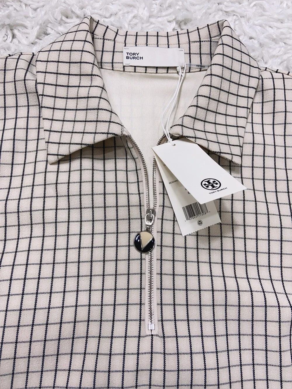 NWT Tory Burch Sesame Petite Plaid Yarn-Dyed Zip Up Shift Dress Size 6